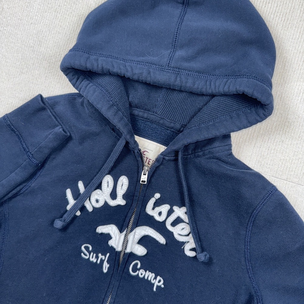 Hollister Zip Up Hoodie Womens Large Navy Blue Surf Comp Embroidered Graphic